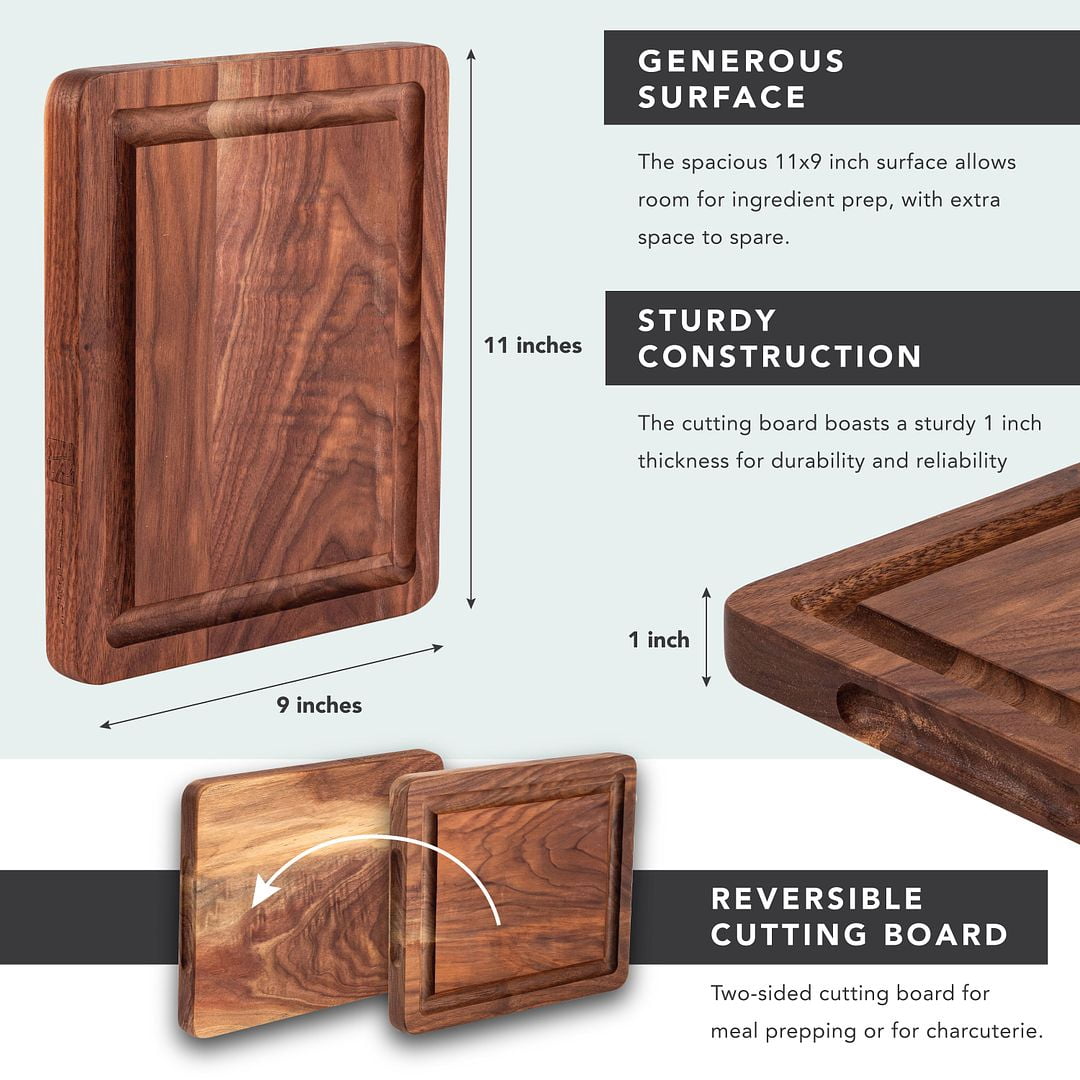 Rossie Home Black Walnut Reversible Cutting Board with Juice Grooves, 11" x 9" x 1"