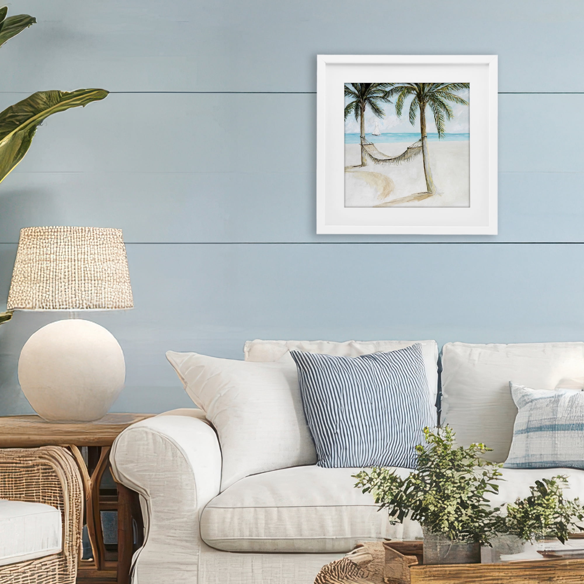Stupell Industries Beach Hammock Coastal Scene White Framed Print Under Glass, design by Lorenzo Collective