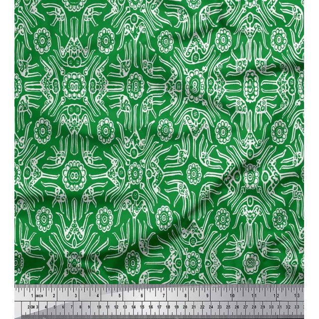 Soimoi Poly Georgette Fabric Floral & Moroccan Damask Printed Fabric 1 Yard 52 Inch Wide