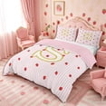 thumbnail image 2 of Meiyoeat Cute Gold Letter S Bedding, Strawberry Stripe Print Duvet Cover Full, Pink Red,Pink Reversible,3pcs,No Comforter, 2 of 6