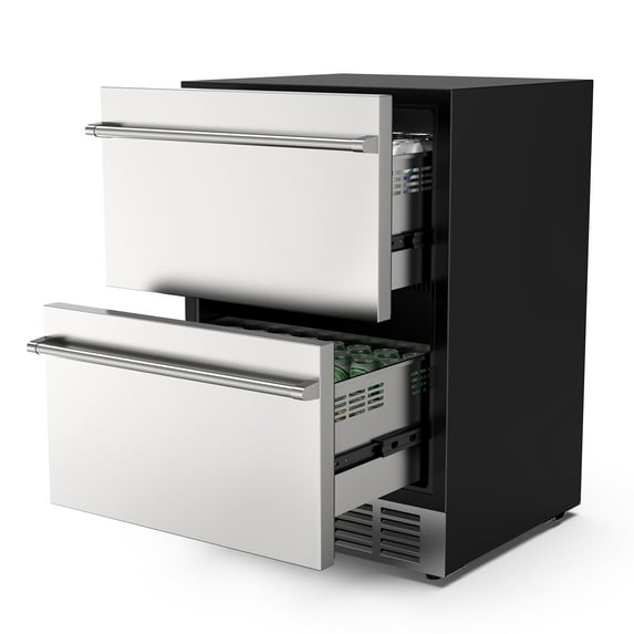 YaptheS Under Counter Beverage Refrigerator Cooler, 24" Stainless Refrigerator Small Fridge with Digital Display