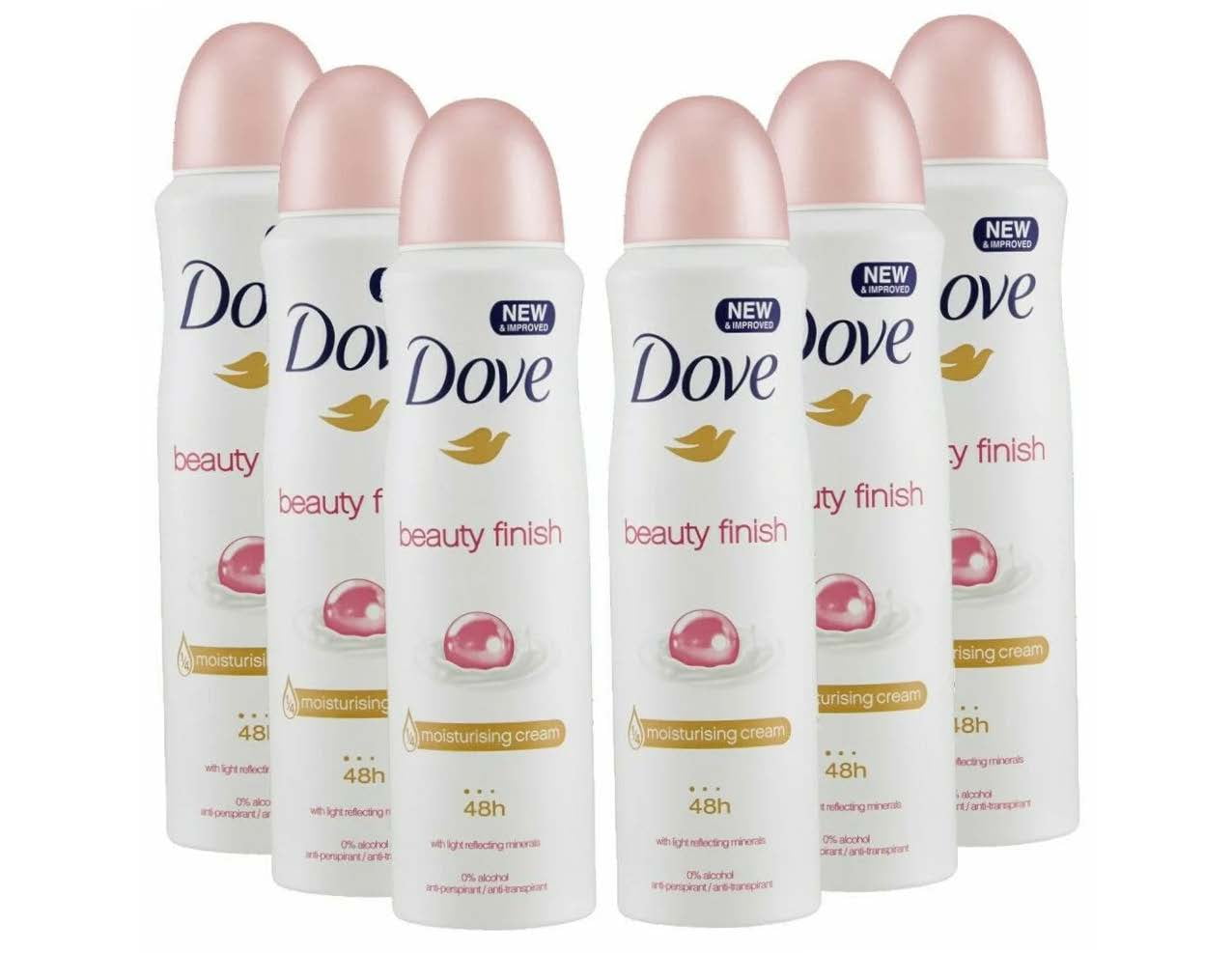 Dove Beauty Finish 150 ml Deodorant Spray, International Version, Quick Delivery. 6 Spray Cans