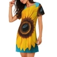 thumbnail image 2 of Uemuo Golden Sunflower in Blue Pattern Women’s Nightdress – Casual Sleep Shirt, Soft Relaxed Fit Short-Sleeved Cotton Sleepwear for Home, Bedtime, and Lounging, 2 of 6