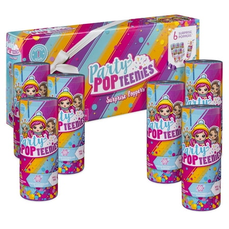 Party Popteenies Party Pack 6 Surprise Popper Bundle with Confetti  Collectible Mini Dolls and Accessories  for Ages 4 and up (Styles Vary)