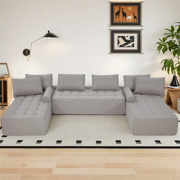 HOMREST 155" Modular Sectional Sofa Couch, U Shaped Modern Cloud Couch with Chaise, Sofa in A Box, Tufted 6-Seat Boneless Sleeper Chair for Living Room, No Assembly Required, Grey