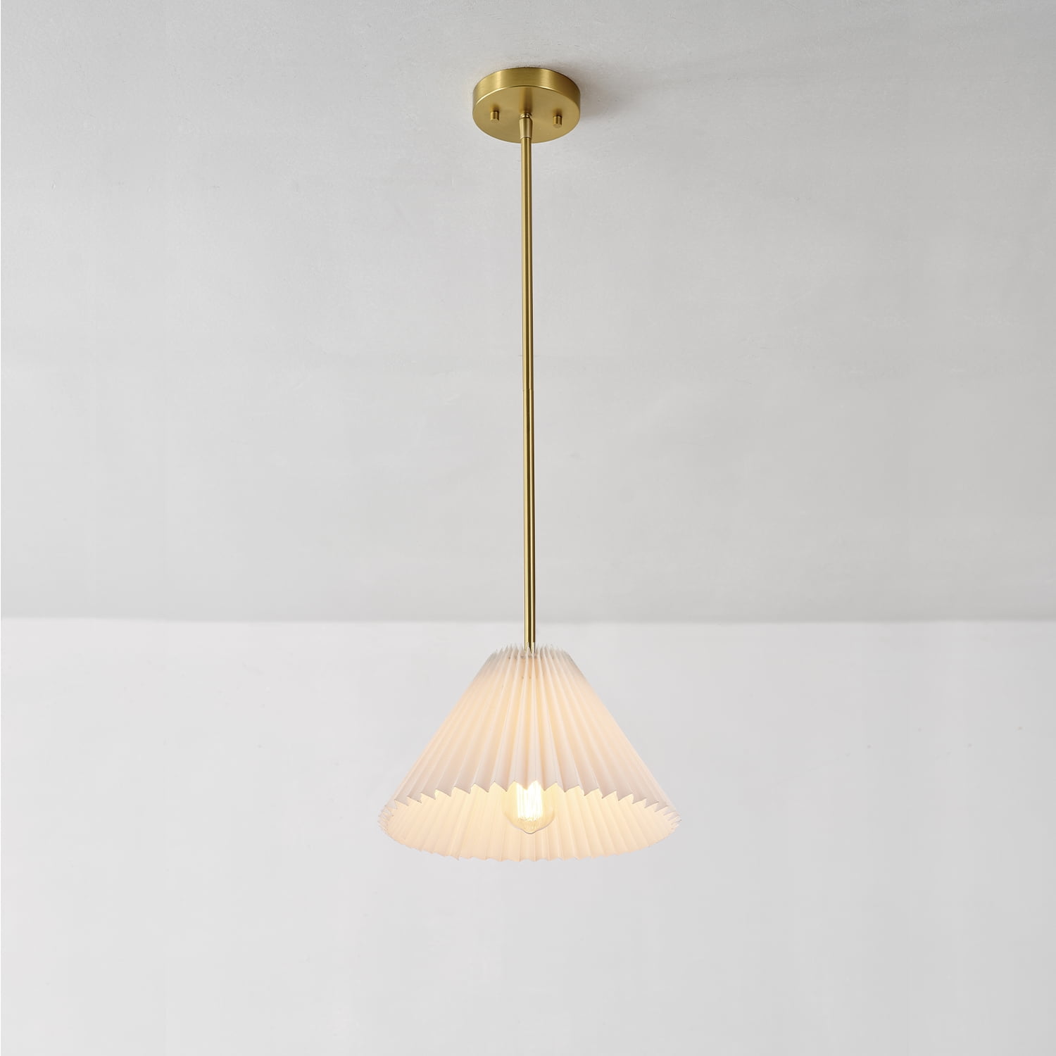 Novogratz x Globe Matte Brass Pendant Lighting with Off-White Pleated Fabric Shade