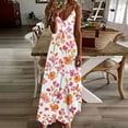 thumbnail image 2 of Womens Boho Floral Printed Dress Summer Sleeveless Adjustable Strap Beach Long Dress E-Orange, 2 of 5