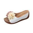 thumbnail image 2 of Xdegoge Sandals for Women Summer Wedge Slides Open Toe Flower Decor Contrast Stitching Platform Mules Casual Beach Walking Shoes Lightweight Non Slip Sole Ladies Footwear, 2 of 9
