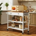thumbnail image 3 of Kitchen Island Cart on Wheels with 2 Open Tiers Storage Shelves, White, 3 of 9