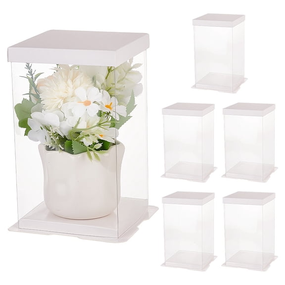 6 Pcs Folding Clear Gift Boxes 15.2x15.2x23.5cm/5.98x5.98x9.25 Inch Transparent Gifts Box with Base and Lid Plastic Gift Packaging Boxes Favor