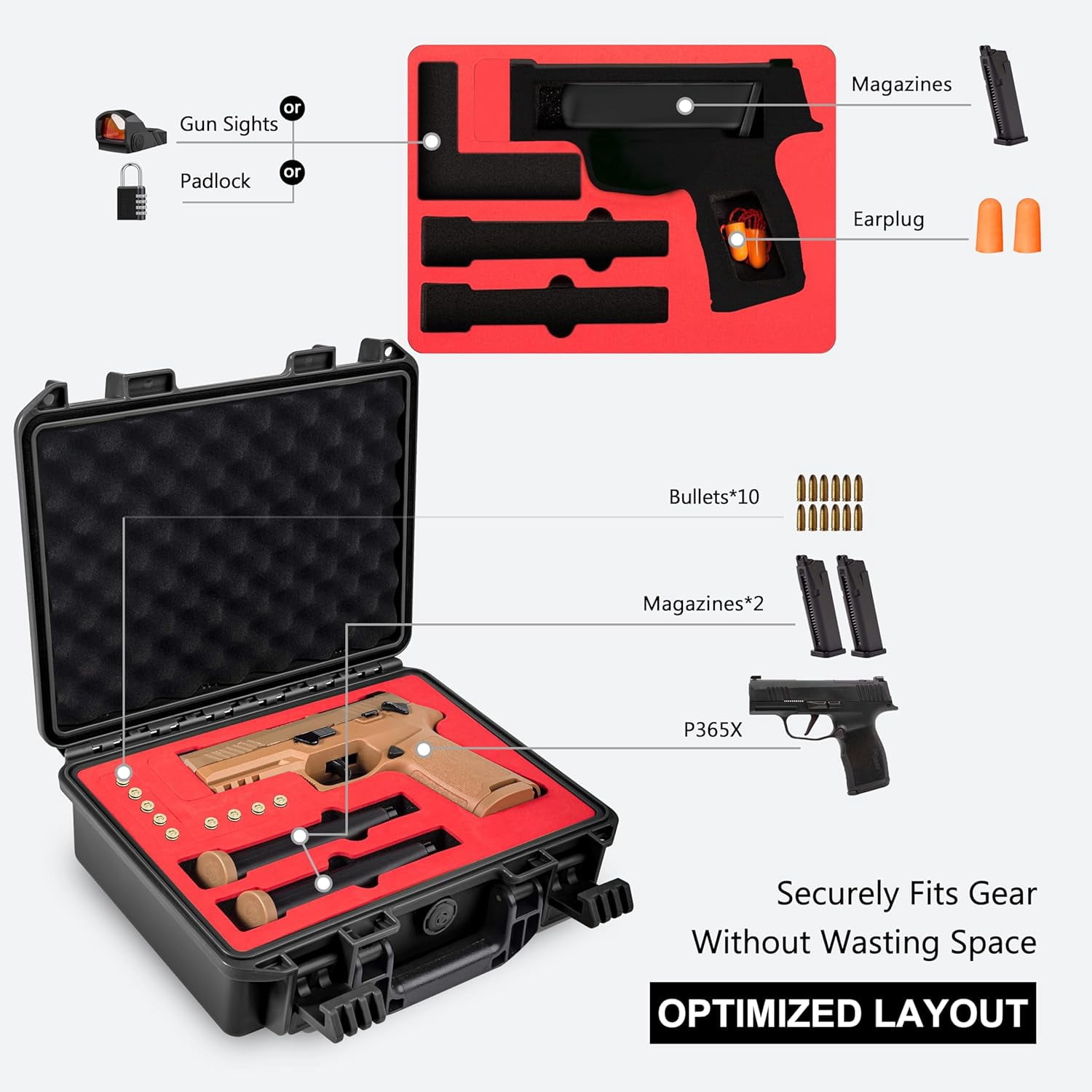 Sig Sauer P322/P365 Waterproof Lockable Hard Pistol Case with Pre-Cut Foam, TSA Approved Travel Case Not for Optics