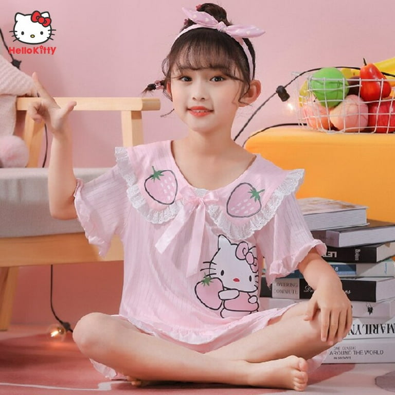 Sanrio Hello Kitty Cotone Pigiama per bambini Set Kuromi Cinnamoroll  Cartone animato Casual Homewear Carino Nightwear Anime Pigiameria Ragazza  Regalo