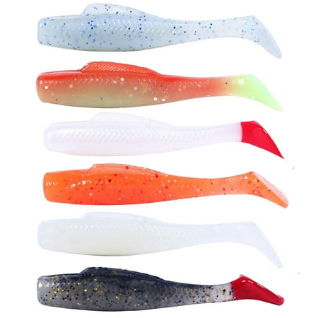 SPRING PARK 6Pcs/Set 8cm Faux Fish Baits Bionic Fishing Tackle Soft Swimbait Plastic T Tail Bait for Saltwater/Freshwater Fishing