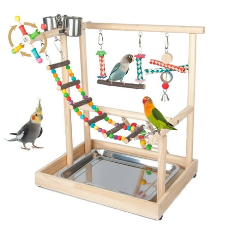 Small Bird Playground Parakeet, Bird Play Ground Parrots Table Top Parrot Stand Medium Quaker Parrot Perch Stand Cockatiel Perch Play Stand with Climb Ladders, Swing,Chewing Toys for Conure Cockatiel