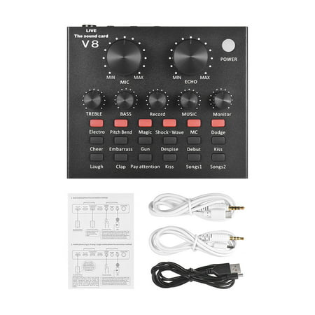 External Audio Mixing Sound Card USB Audio Interface with Multiple Sound Effects Built-in Rechargeable Battery for Singing Shouting Live Streaming Chating Music