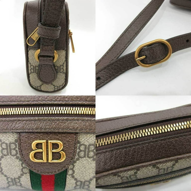 Authenticated Used Balenciaga Bag Gucci Collaboration Hacker Camera Beige  Mini Shoulder Pochette BB Pattern Ladies Leather 