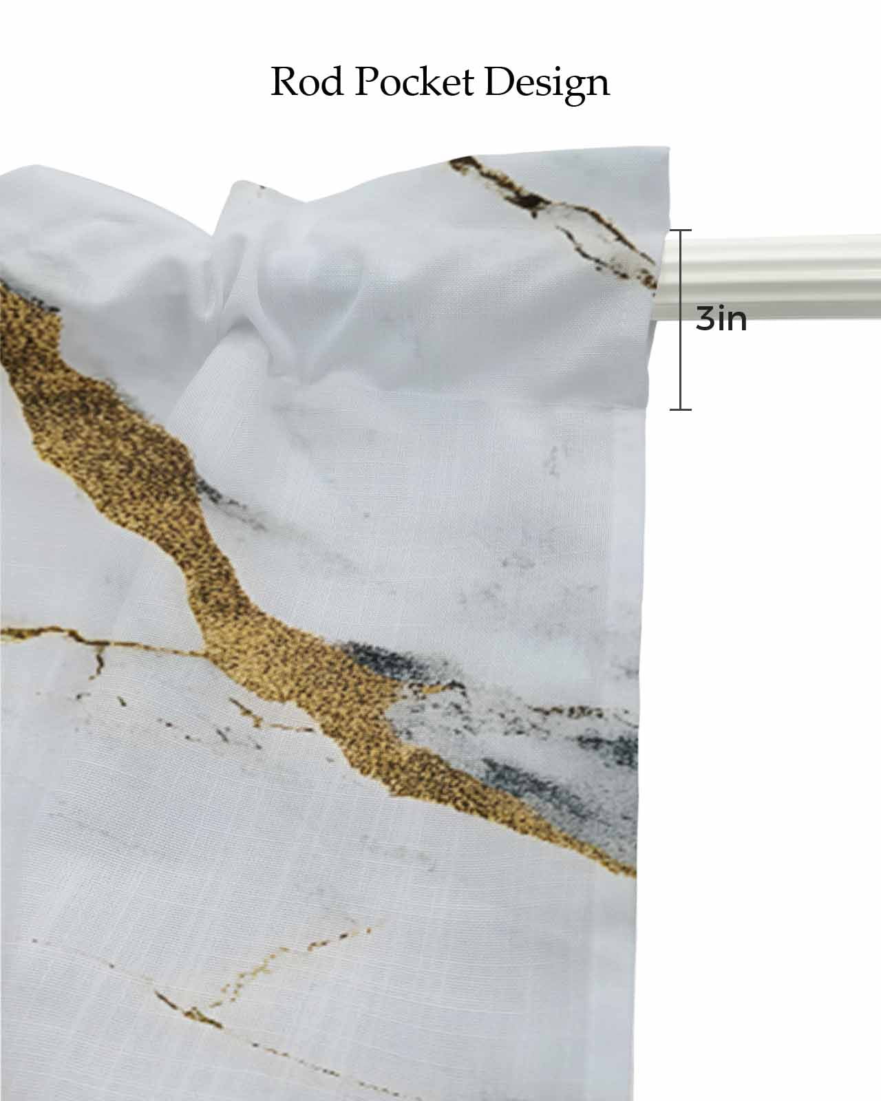 Marble White Gold Kitchen Valances for Windows Farmhouse Linen Window Valance Curtain for Living Room Window Treatment Modern Marbles Geometric Valance Rod Pocket Topper Drape, 54 x 18 Inch