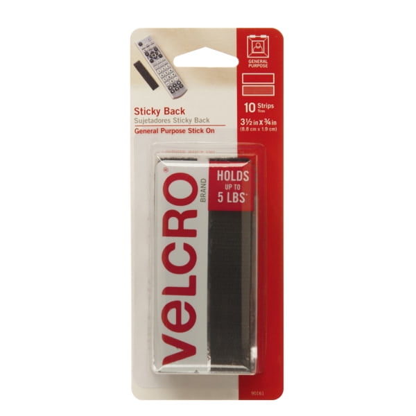 Velcro StickyBack Strips, 3/4"x31/2" Black 10/pk