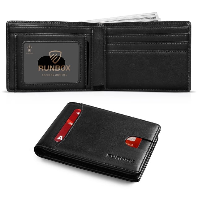 Cartera RUNBOX Slim de piel con bloqueo RFID para 11 tarjetas, color negro