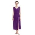 thumbnail image 5 of IDOPIP Women Lyrical Modern Contemporary Dance Costume Leotard V-Neck Backless Split Tulle Skirt Flowy Overlay Dress L Purple, 5 of 7