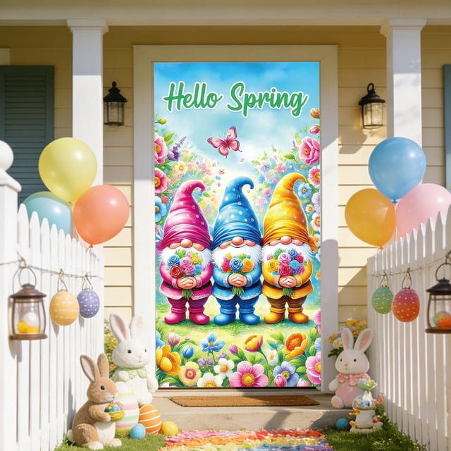 Weloille Housse de Porte Motif de Pâques 2,92 X 5,92 Pi, Rideau de Porte en Polyester à Imprimé Vif, Lavable et Réutilisable, Déco des Fêtes pour la Maison, l'Entrée, Fête, Célébration de Pâques et Décoration Murale