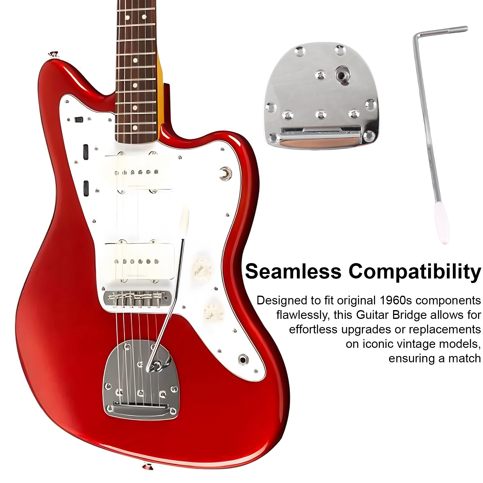YAHHU Zinc Alloy Tremolo Bridge Vibrato Tailpiece Set for Electric Guitar, Silver Replacement Parts with Screws and Arm (6.3 inches / 16 cm)