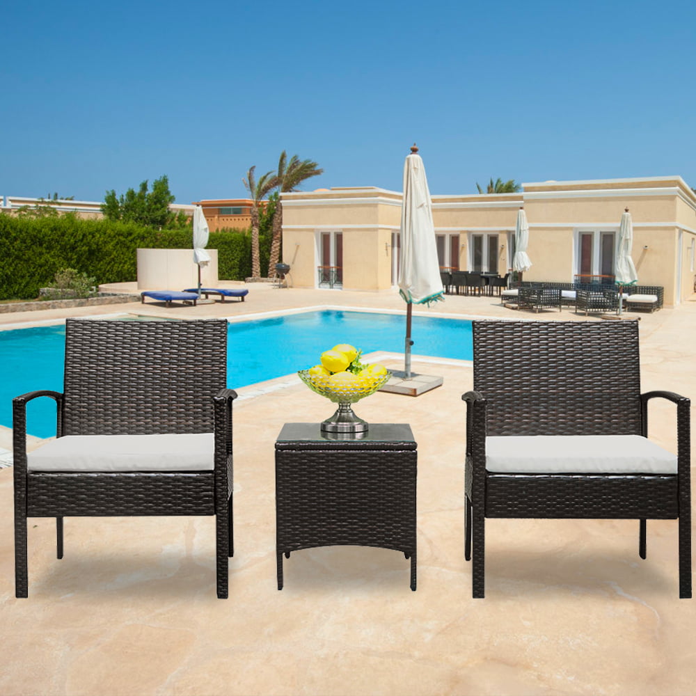 Details about  / 3 Pieces Cute Outdoor Patio Wicker Sets Bistro Set Rattan Chair w// Cushions New