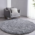 thumbnail image 1 of Grey Round Rug 4 Feet Super Soft Fluffy Shag Circle Area Rugs for Kid's Bedroom, Fuzzy Plush Shaggy Circular Rug for Teen's Room, Cute Non-Slip Home Decor Navy Blue Carpet for Nursery Room, 1 of 7