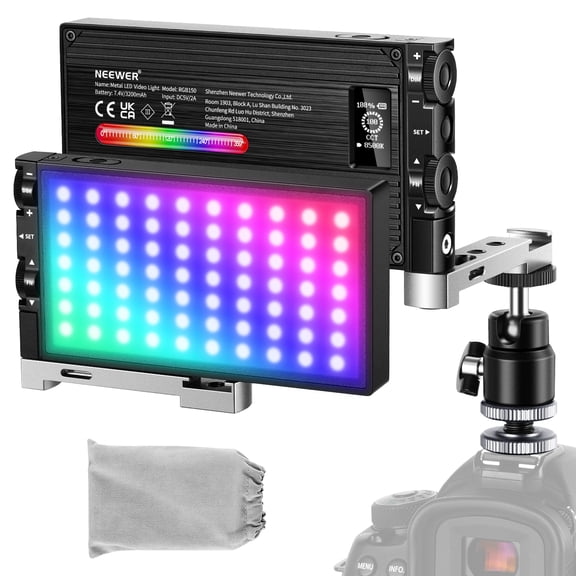 Neewer RGB LED Video Light 12W RGB150 Full-Color Camera Light with Aluminum Alloy Body CRI 97+ TLCI 97+ 2500~8500K 3200mAh Rechargeable Battery 12 Scene Modes for Gaming/YouTube/Vlog/Photography