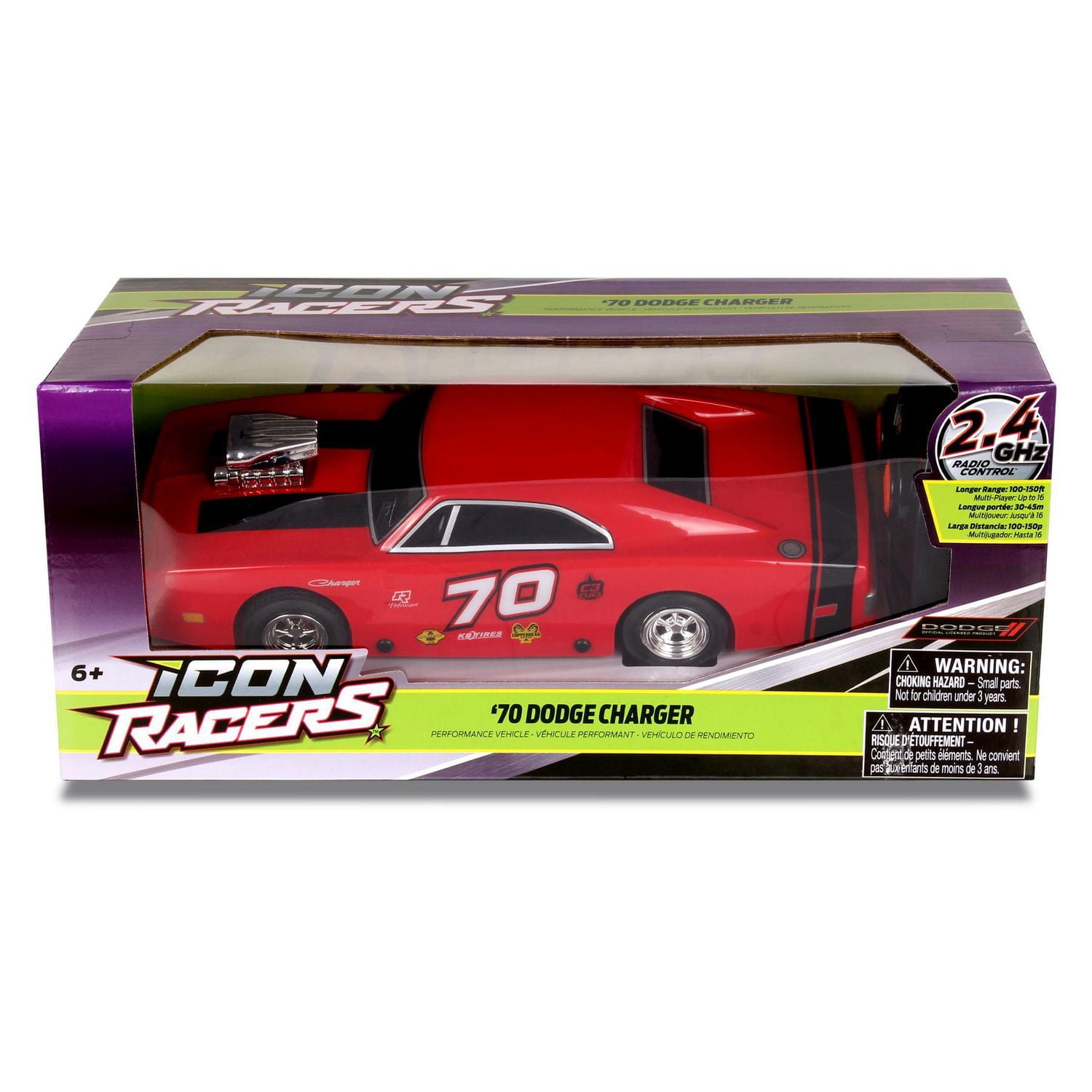 NKOK 1970 Dodge Charger RC Car Red/Black 1:24<br>