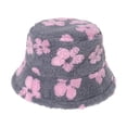 thumbnail image 1 of Bucket Hat Small Flower Print Plush Unisex Lightweight Warm All Match Cap for Outdoor, 1 of 10