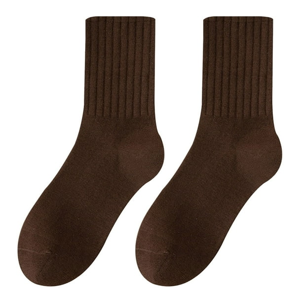 Calcetines Prolriy para mujer, de color liso, de tubo medio, para otoño e invierno, largos, de algodón puro, color marrón
