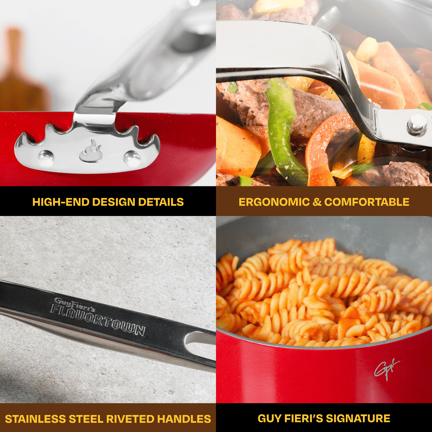 Guy Fieri's Flavortown 6-Piece Ceramic Cookware Set, 8" & 10.2" Frypans, 2QT Saucepan, 3.2QT Sautépan Nonstick, Oven & Dishwasher Safe, Easy to Clean Everyday Cookware