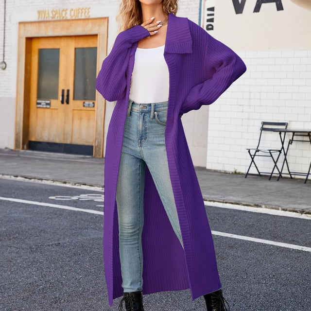 Qetyuw Cardigan Tricoté pour Femmes, Manches Longues, Ouvert, Grande Taille, Col à Revers, Décontracté