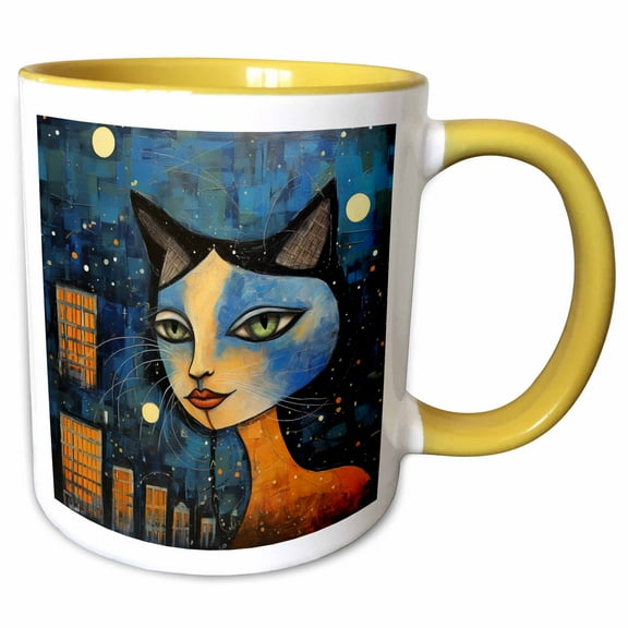 3drose, Funny Cat Person in a City, 15oz Two-tone Yellow Mug