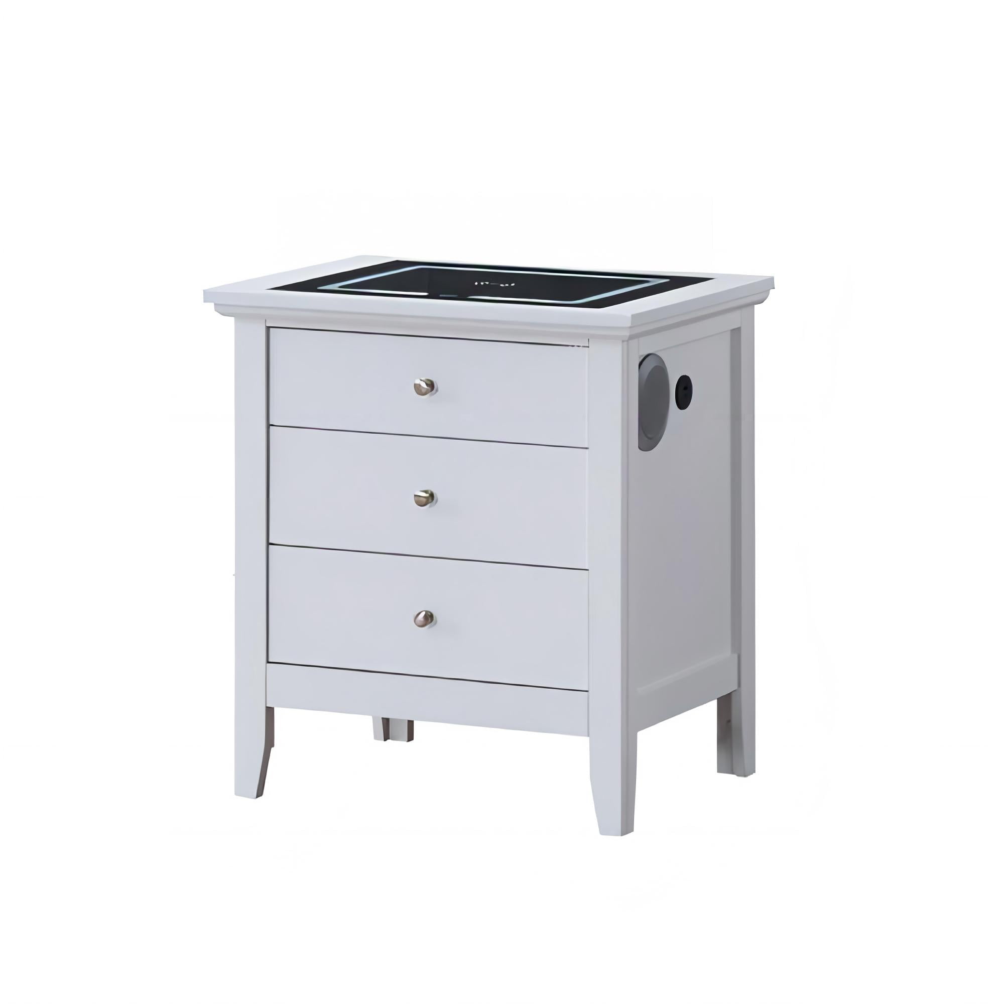 Noble House Hammond 3-Drawer Nightstand with USB Charging, Speakers, White