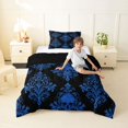 thumbnail image 4 of Homewish Boho Death Skull Twin Comforter Sets,Vintage Damask Bedding Set,Blue,Halloween Duvet,Black Reversible,2-Piece,1 Comforter and 1 Pillowcase, 4 of 7