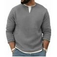 thumbnail image 2 of Men's Thermal Sweatshirt Two In One Long Sleeve Split Collar Solid Pullover Top Gray L, 2 of 6