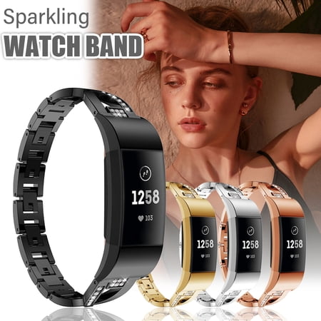 For Fitbit Charge 3 Stainless Steel Metal Replacement Wrist Bands ，Fashion Luxury Watchband 4 Colors