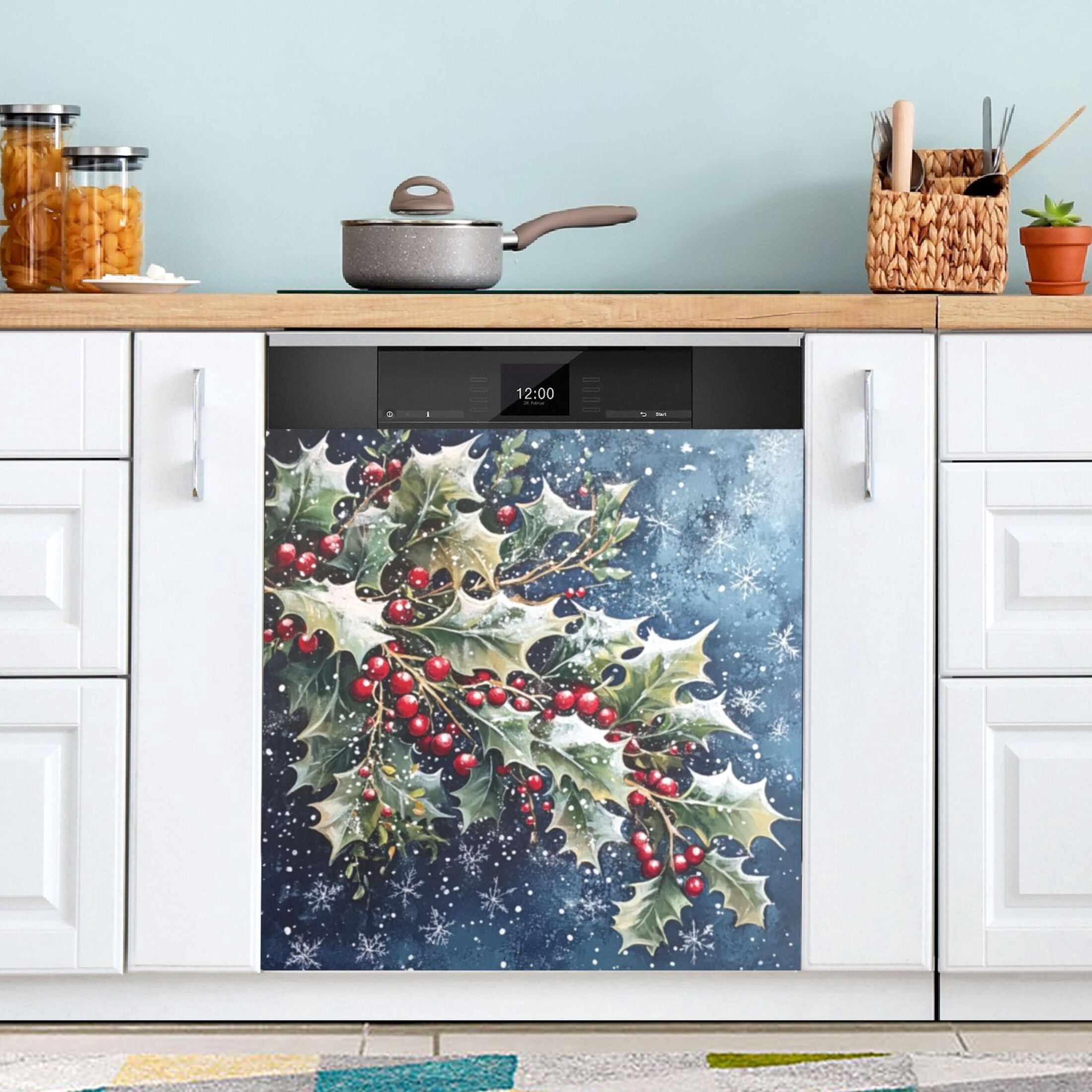 Dishwasher Magnetic Sticker 23x26 Inch Refrigerator Magnetic Sticker Washing Machine Magnetic Sticker Kitchen Panel Magnetic Sticker Home Decor Lovely Holly and Mistletoe