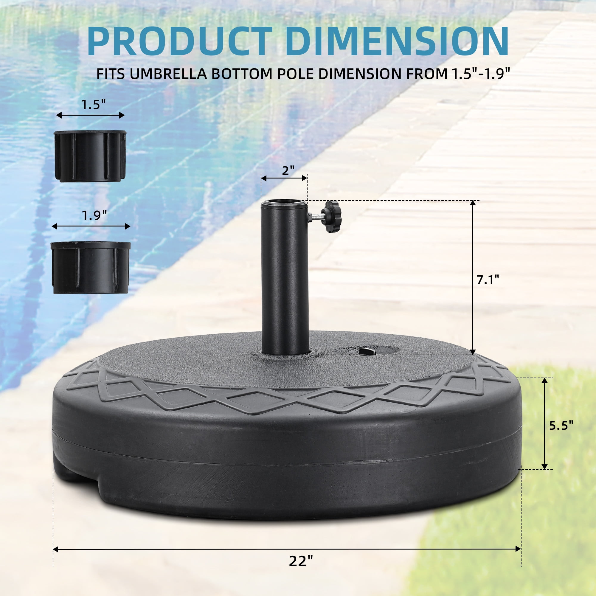 Autlaycil 67lbs Water Filled Umbrella Base, 95lbs Sand Filled Patio Umbrella Stand, Heavy Duty, Holder Suit for Diameter 1.5-1.9 in Umbrella Pole