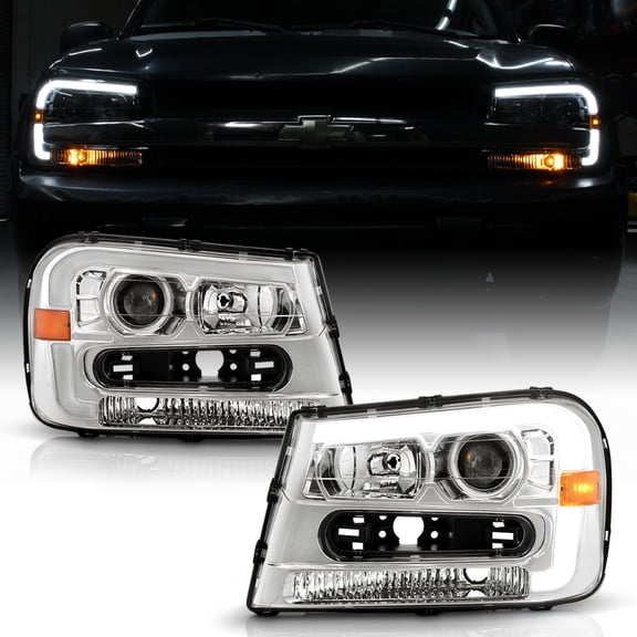 2002-2009 Chevy Trailblazer Chrome LED Tube Projector Headlights Pair Left Right