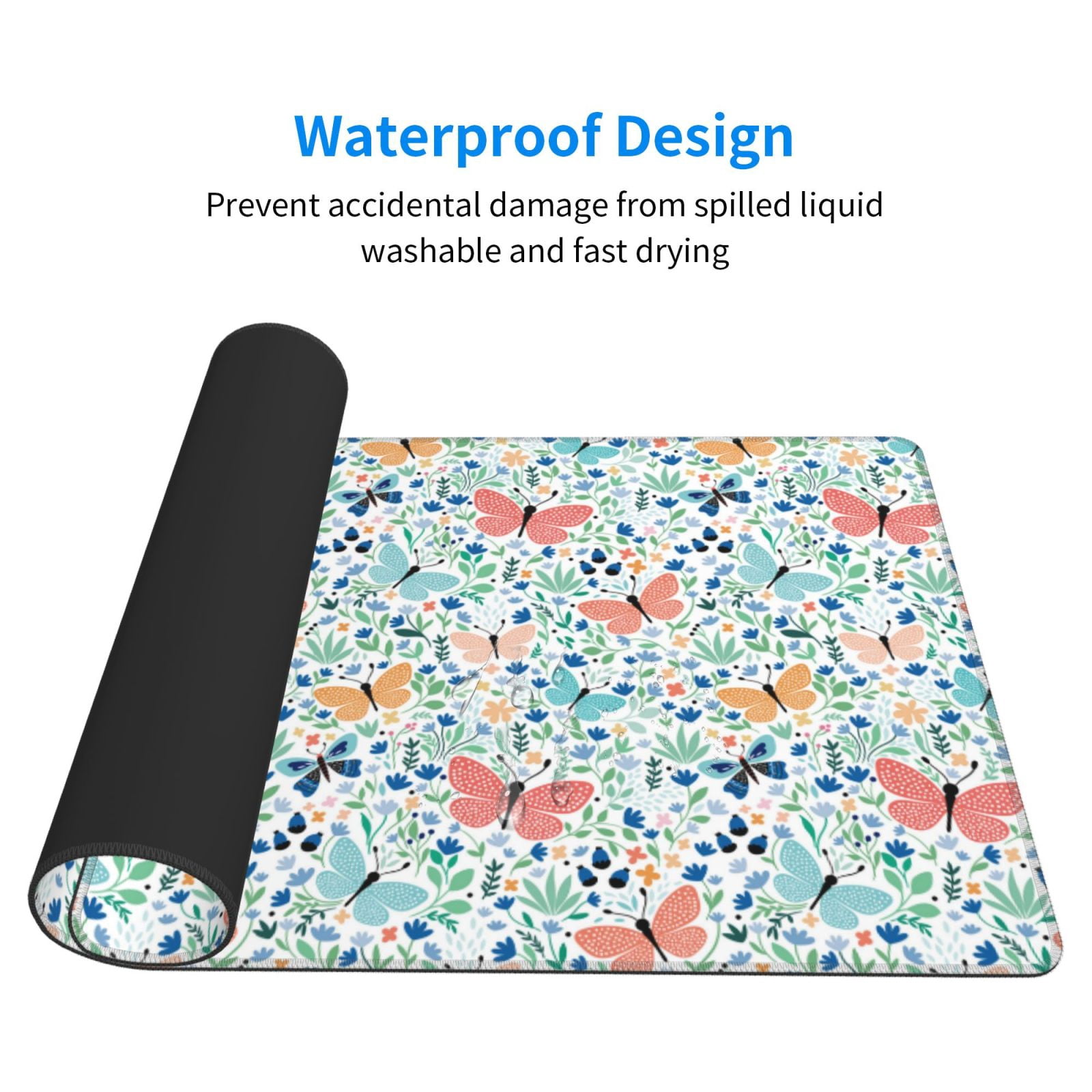 Naloa Butterflies Gaming Mouse Pad Large Mouse Mat Long Extended Desk Pad Non-Slip Rubber Mice Pads Stitched Edges Thin Pad (16x29.5 Inch)
