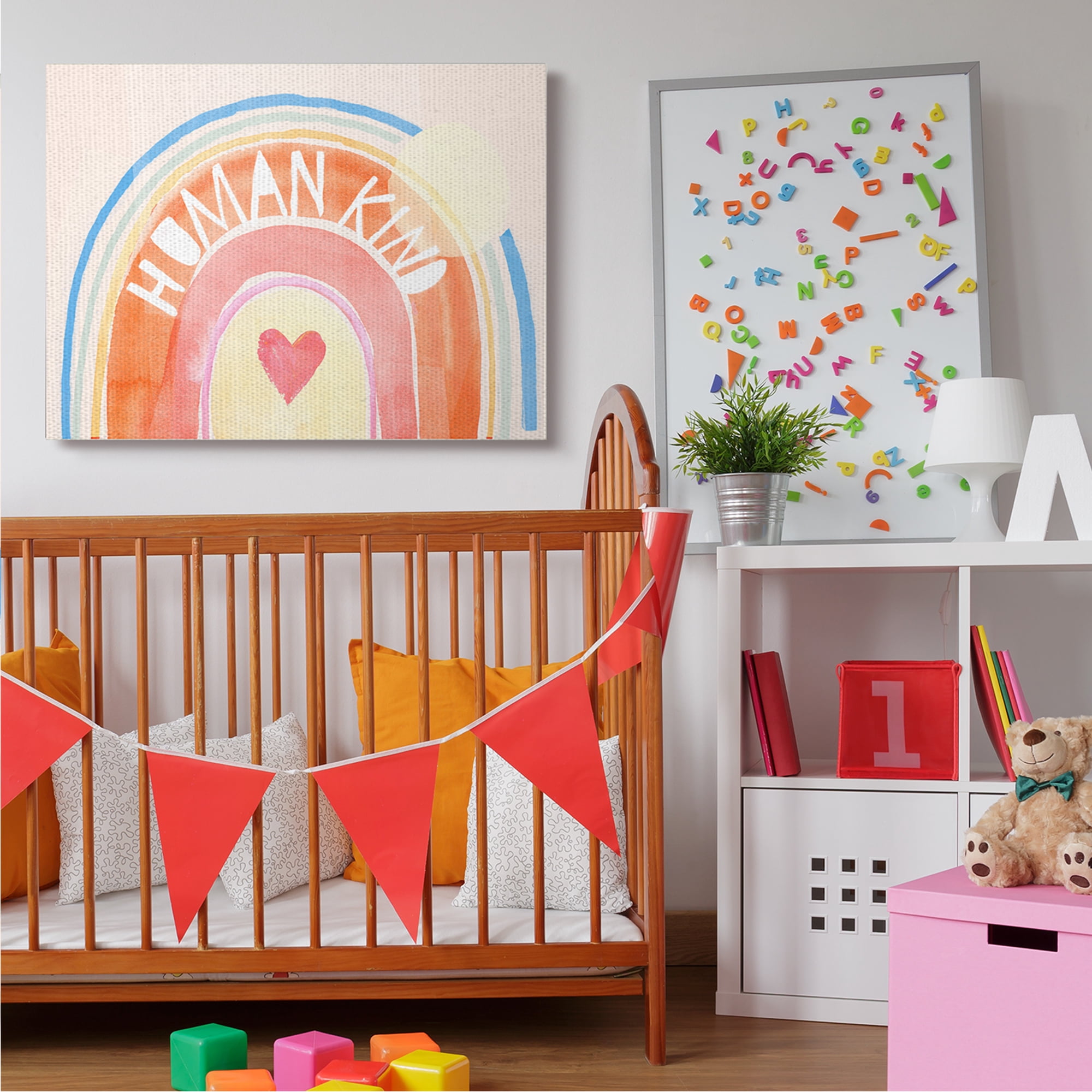 Stupell Industries Human Kind Text Playful Rainbow Heart Typography Painting Gallery Wrapped Canvas Art Print Wall Art, 36 x 48