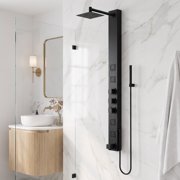 VIGO Bowery 58 in. H x 5 in. W 4-Jet Shower Panel System with Square Rainhead, Tub Filler and Hand Shower Wand in Matte Black