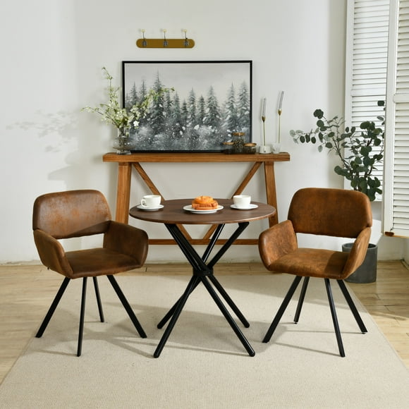 Homy Casa 3-Piece Round Dining Table Set with Swivel Armchairs, 31.5 inch Fuax Wood-Look Table and 2 Chairs for Kitchen, Apartment
