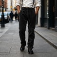 thumbnail image 5 of Zynoxe Mens Plus Size Autumn Winter Vintage Corduroy Suspender Pants Straight High Waist Business Casual Work Dress Pants with Adjustable Braces Black S, 5 of 9