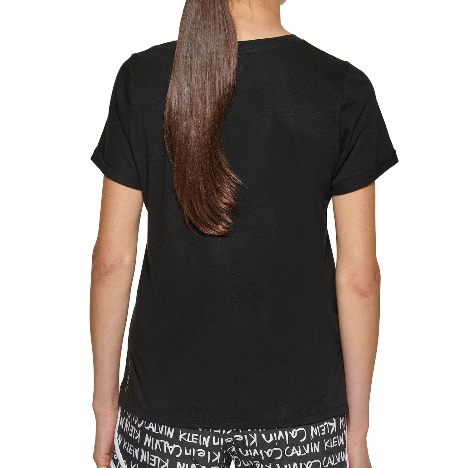 Women\'s Soft Camo/White, (Americana Calvin T-shirt Logo Sleeve M) Rolled Graphic Neck Crew Klein