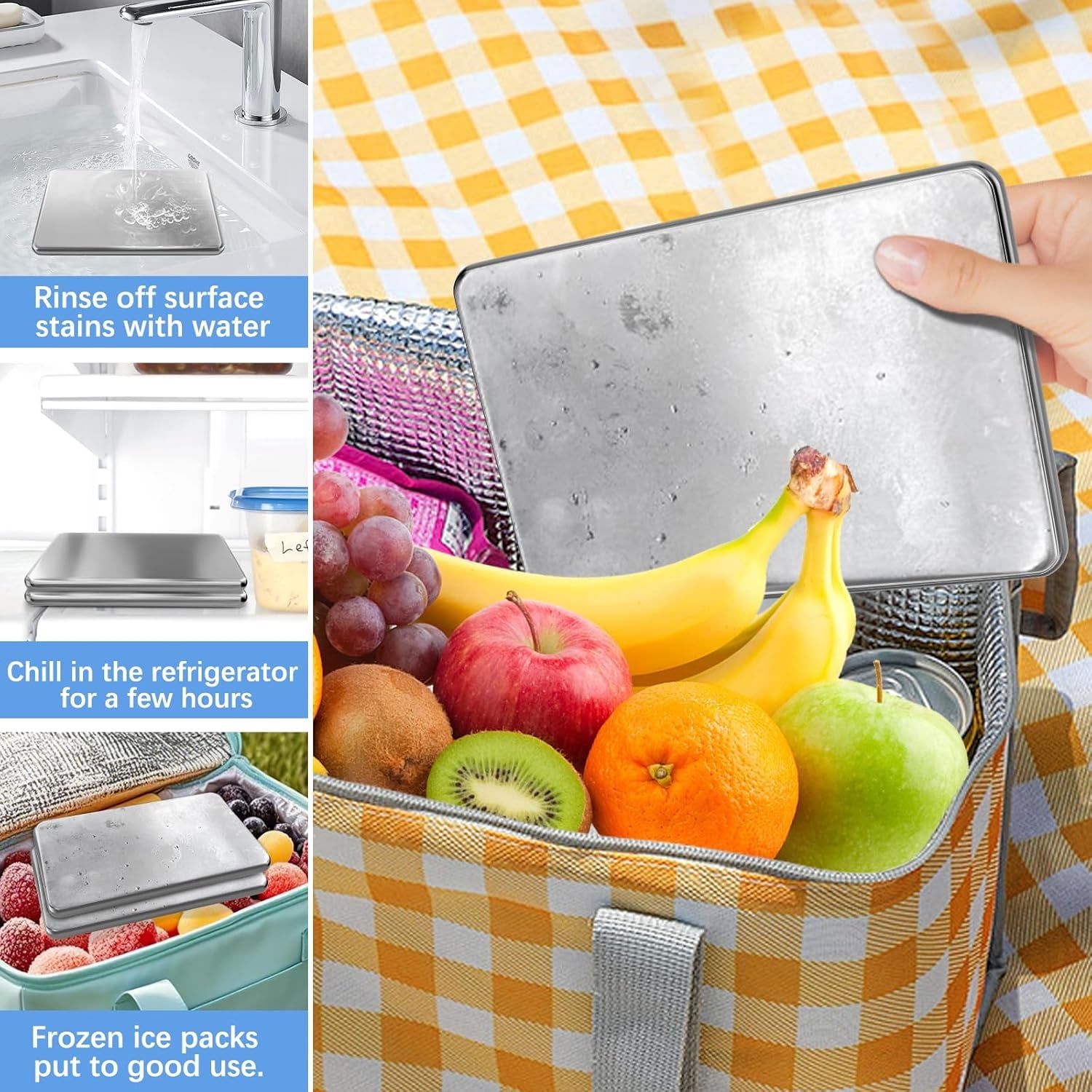 Topboutique Stainless Steel Ice Packs,Freezer Packs for Camping,Reusable Ice Packs,Travel Ice Pack for Outdoor Cooler Box,Keep Food and Drinks Fresh and Cool