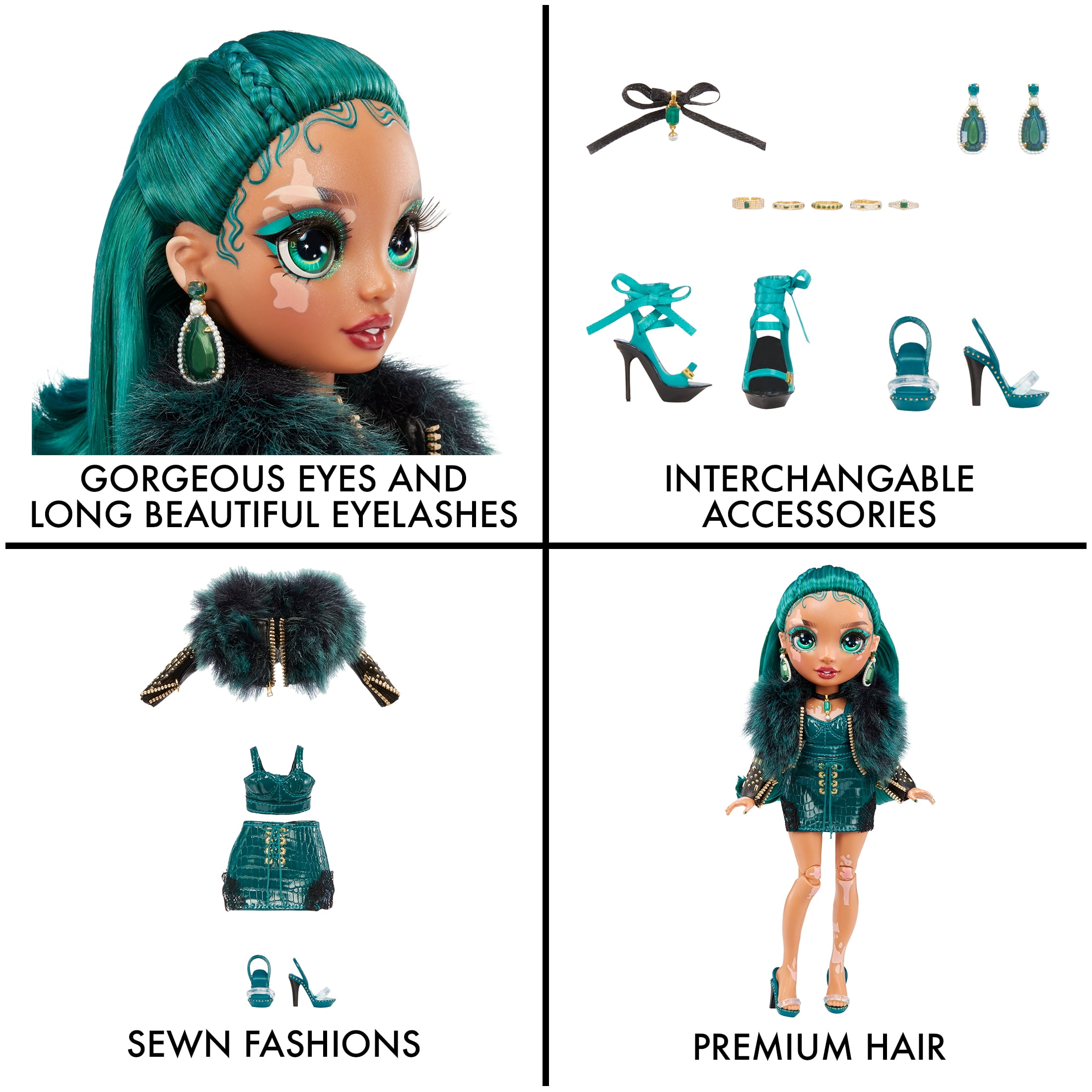 Rainbow High Jewel Richie- Emerald Green Fashion Doll with Vitiligo. 2 Designer Outfits to Mix & Match with Accessories, Great Gift for Kids 6-12 Years Old and Collectors